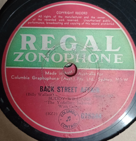 Buddy Williams (2) : Back Street Affair / Too Old To Cut The Mustard  (Shellac, 10")