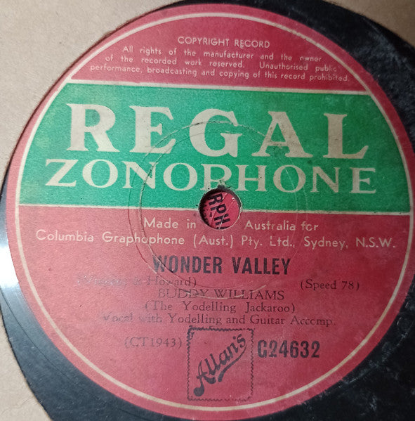 Buddy Williams (2) : My Pretty Quadroon / Wonder Valley  (Shellac, 10")