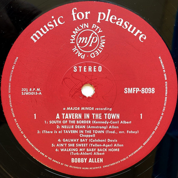 Bobby Allen (6) : A Tavern In The Town (The Honky Tonk Piano Of Bobby Allen) (LP, RE)