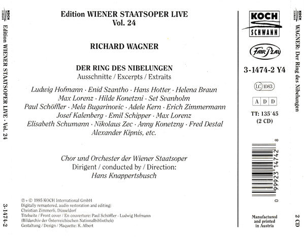 Hans Knappertsbusch, Richard Wagner : Hans Knappertsbusch Dirigiert/Conducts Der Ring Des Nibelungen (Wagner) (1937-1943) - Edition Wiener Staatsoper Live Vol. 24 (2xCD, Comp, Mono, RM)
