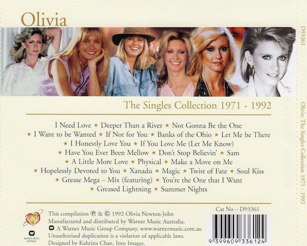 Olivia Newton-John : Olivia - The Singles Collection 1971-1992 (CD, Comp, RE)