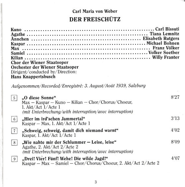 Hans Knappertsbusch : Hans Knappertsbusch Conducts Mozart, Strauss, Wagner, Weber, Wolf-Ferrari (1936-1943) - Edition Wiener Staatsoper Live Vol. 17 (2xCD, Comp, Mono, RM)