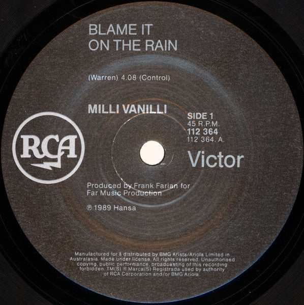 Milli Vanilli : Blame It On The Rain (7", Single)