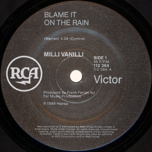 Milli Vanilli : Blame It On The Rain (7", Single)