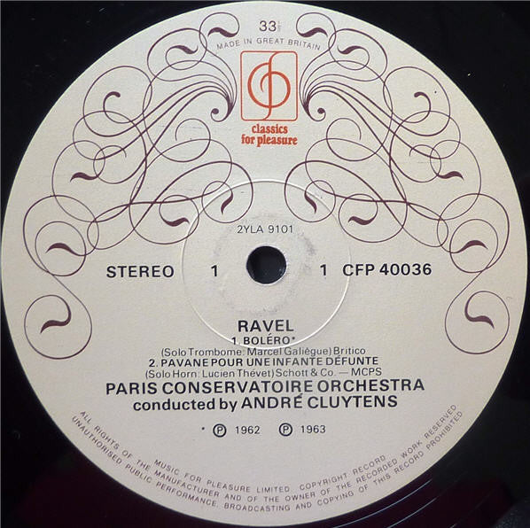 Maurice Ravel, Orchestre De La Société Des Concerts Du Conservatoire - André Cluytens : Orchestral Music Of Ravel (LP)
