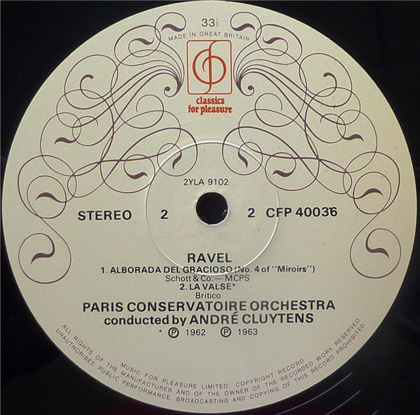Maurice Ravel, Orchestre De La Société Des Concerts Du Conservatoire - André Cluytens : Orchestral Music Of Ravel (LP)