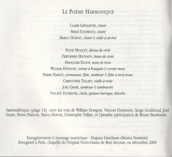 Le Poème Harmonique • Vincent Dumestre : Aux Marches Du Palais: Romances & Complaintes De La France D'Autrefois (CD, Album)