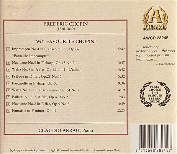 Chopin* - Claudio Arrau : "My Favourite Chopin" (CD, Comp, RE)