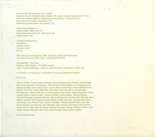 Matt Costa : Songs We Sing (CD, Album, Dig)