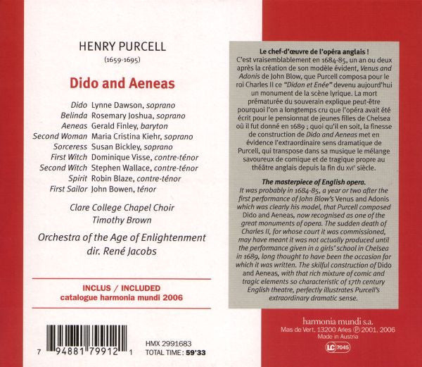 Purcell* / Lynne Dawson, Rosemary Joshua, Gerald Finley, René Jacobs : Dido & Aeneas (CD, RE)