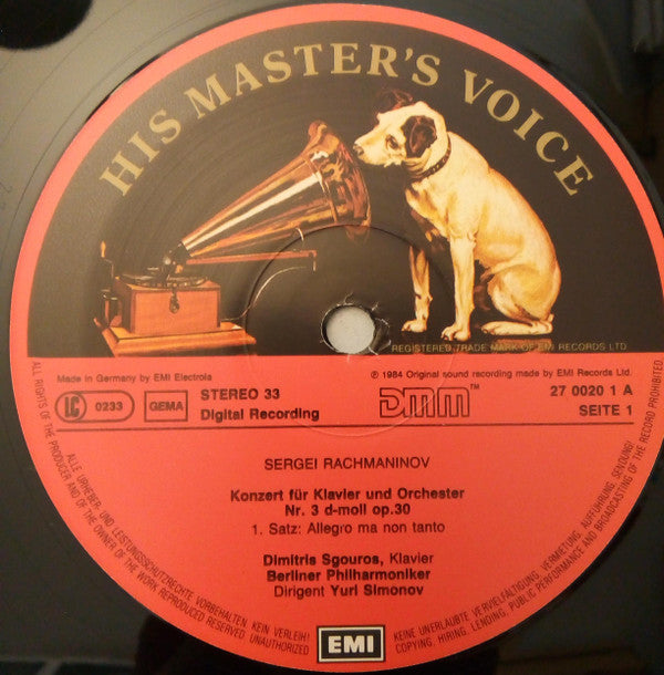 Sergei Vasilyevich Rachmaninoff, Dimitris Sgouros, Berliner Philharmoniker, Yuri Simonov : Klavierkonzert Nr. 3 / Piano Concerto No. 3 (LP)