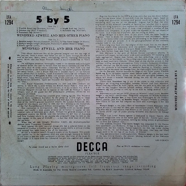 Winifred Atwell : 5 By 5 Five Rags Five Boogies (10")