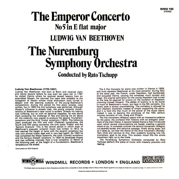 Ludwig van Beethoven, Nürnberger Symphoniker Conducted By Räto Tschupp : The Emperor Concerto No 5 In E Flat Major (LP)