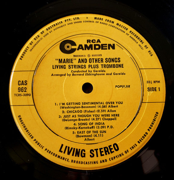 Living Strings Plus Trombone* : Marie And Others Made Famous By Tommy Dorsey (LP, Album, RP)