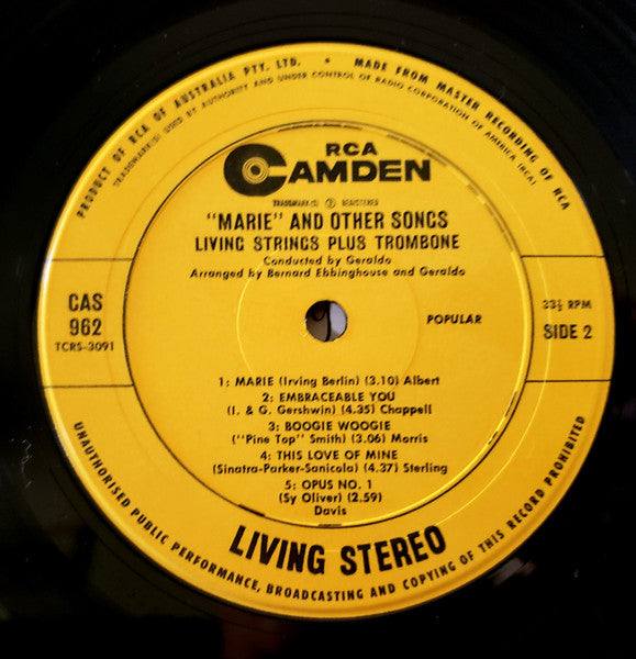 Living Strings Plus Trombone* : Marie And Others Made Famous By Tommy Dorsey (LP, Album, RP)