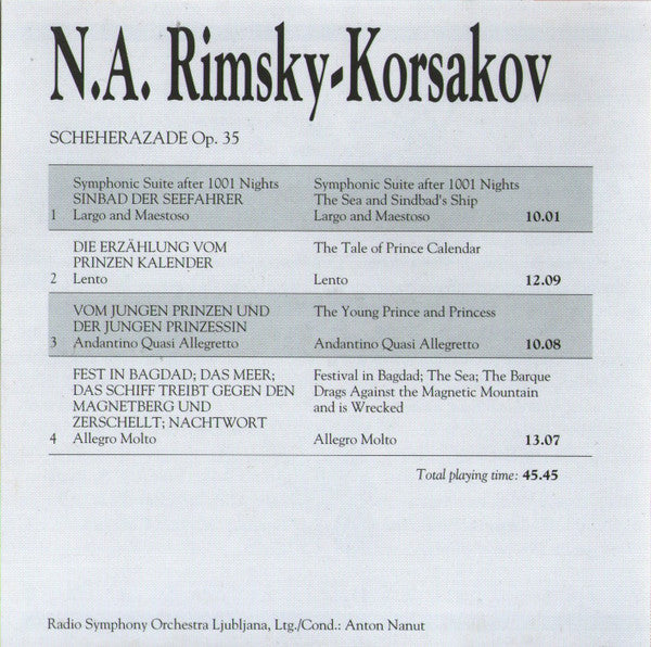 Nikolai Rimsky-Korsakov, Simfonični Orkester RTV Ljubljana : Scheherazade Op. 35 (CD, Album)