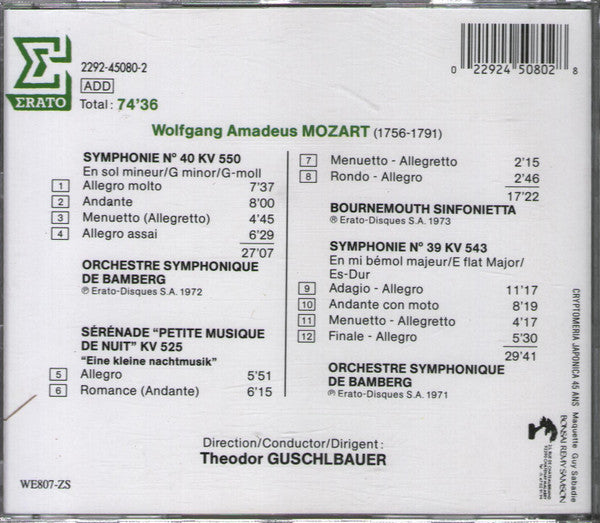Mozart*, Theodor Guschlbauer : Petite Musique De Nuit / Eine Kleine Nachtmusik  -  Symphonies Nos 39 & 40  (CD, Comp)