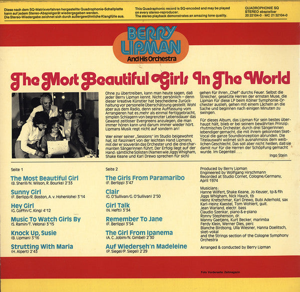 Berry Lipman & His Orchestra : The Most Beautiful Girls In The World (LP, Album, Quad)