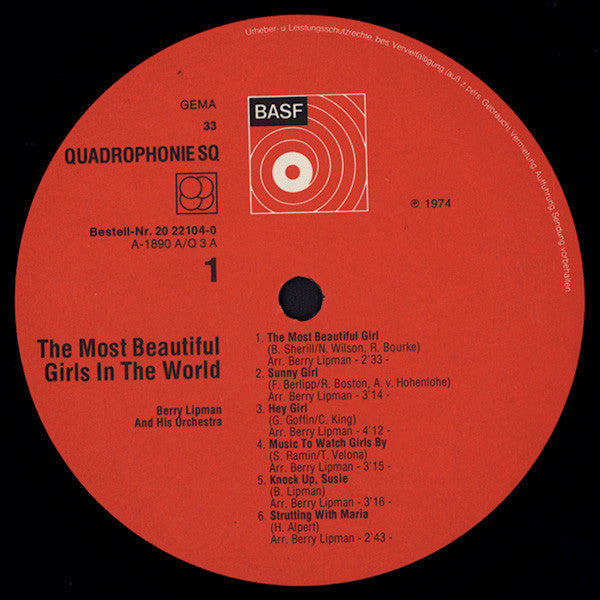 Berry Lipman & His Orchestra : The Most Beautiful Girls In The World (LP, Album, Quad)