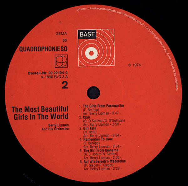 Berry Lipman & His Orchestra : The Most Beautiful Girls In The World (LP, Album, Quad)