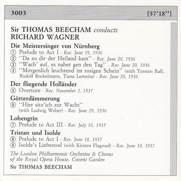 Sir Thomas Beecham, Richard Wagner : Sir Thomas Beecham Conducts Wagner (CD, Comp)