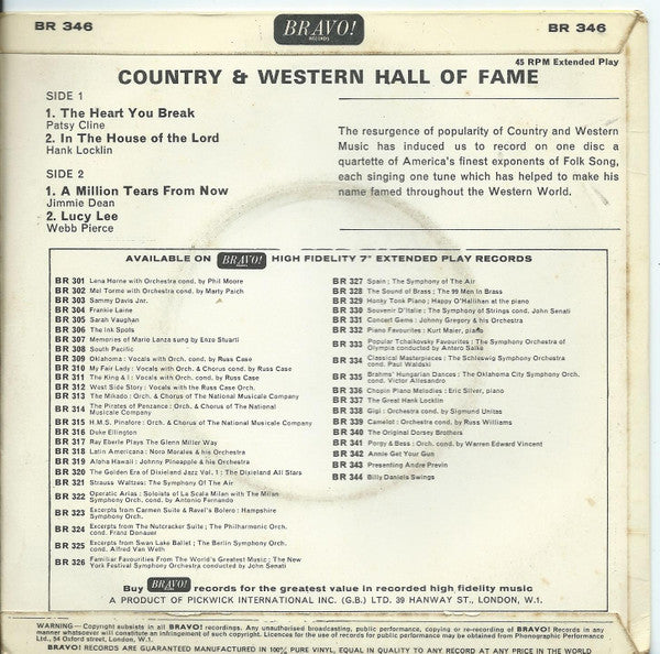 Various : Country & Western Hall Of Fame (7", EP, Bla)
