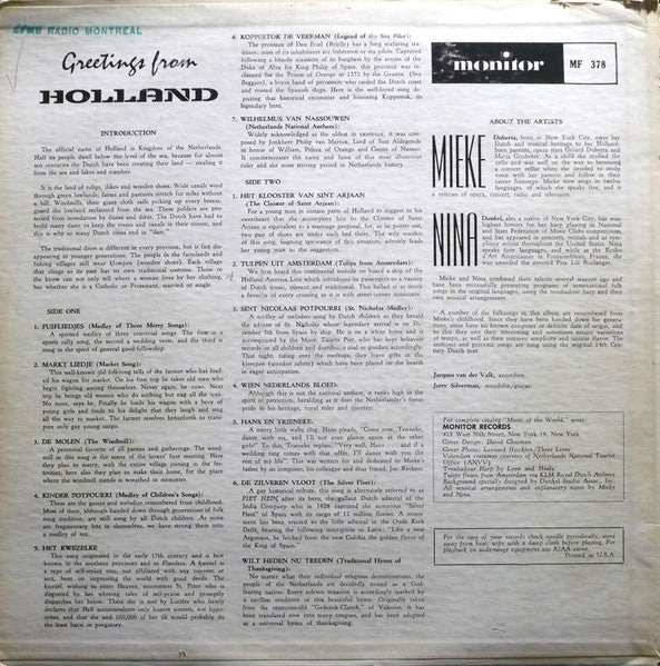 Mieke* And  Nina* : Greetings From Holland (LP, Album, Mono)
