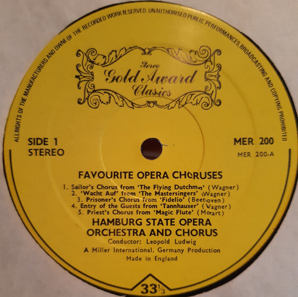The Hamburg State Opera Orchestra*, The Hamburg State Opera Chorus*, Leopold Ludwig : Favourite Opera Choruses (LP, Album, Yel)