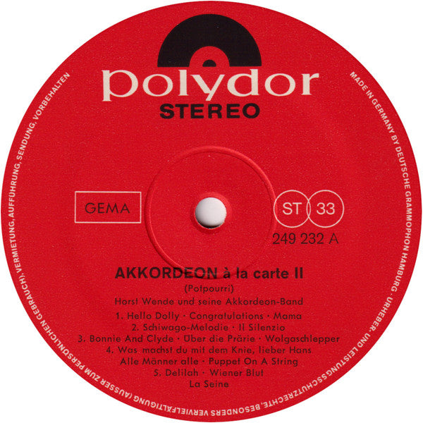 Orchester Horst Wende* : Accordeon A La Carte - Folge 2 (LP, Album)