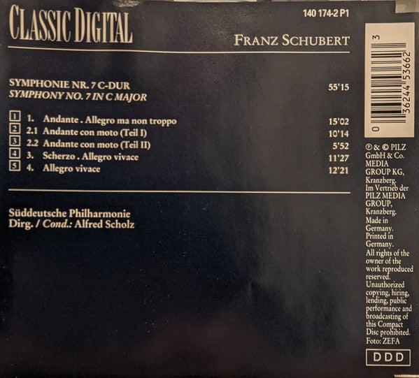 Franz Schubert, Süddeutsche Philharmonie, Alfred Scholz : Franz Schubert Symphonie Nr. 7 (CD)