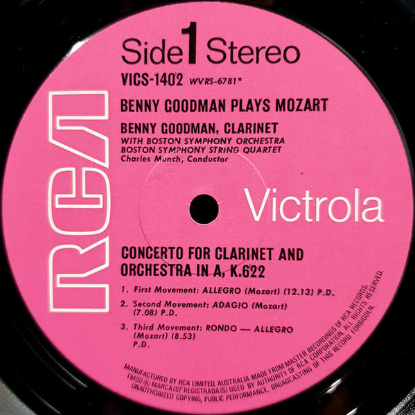 Benny Goodman Plays Wolfgang Amadeus Mozart, Charles Munch / Boston Symphony Orchestra, Boston Symphony String Quartet : Clarinet Concerto, K. 622 / Clarinet Quintet, K. 581 (LP, Album)
