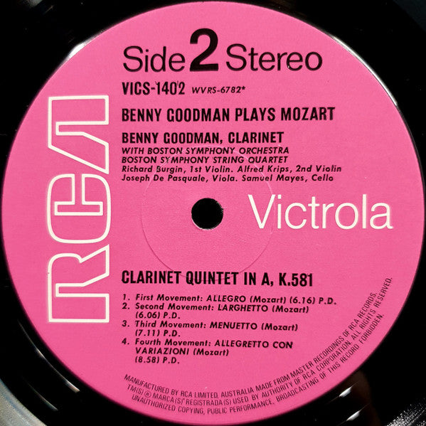 Benny Goodman Plays Wolfgang Amadeus Mozart, Charles Munch / Boston Symphony Orchestra, Boston Symphony String Quartet : Clarinet Concerto, K. 622 / Clarinet Quintet, K. 581 (LP, Album)