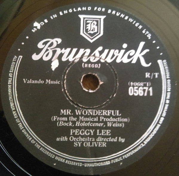 Peggy Lee : Mr. Wonderful / The Gypsy With Fire In His Shoes (Shellac, 10")