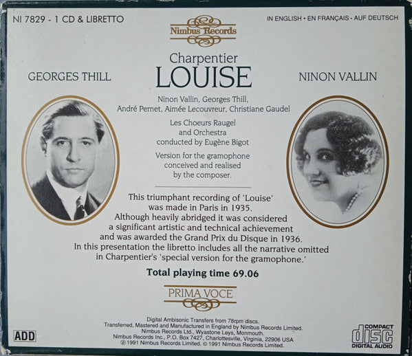 Gustave Charpentier - Ninon Vallin, Georges Thill : Louise (CD, Album, Amb, RE)