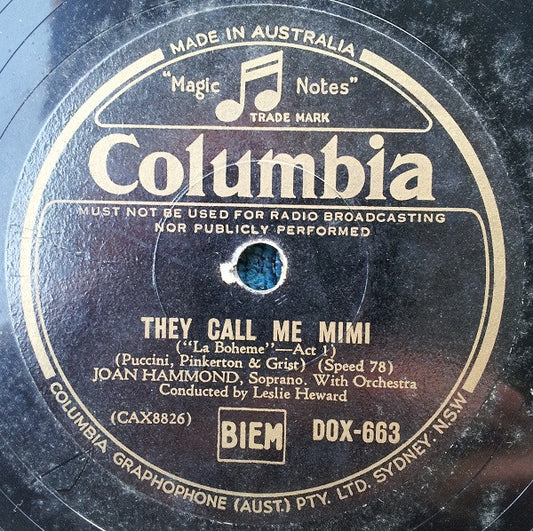 Joan Hammond : They Call Me Mimi / One Fine Day (Shellac, 12")