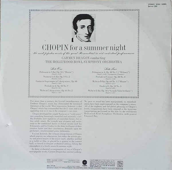 Frédéric Chopin, Carmen Dragon, The Hollywood Bowl Symphony Orchestra : Chopin For A Summer Night (LP, RE)