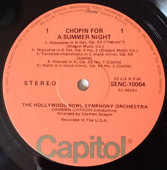 Frédéric Chopin, Carmen Dragon, The Hollywood Bowl Symphony Orchestra : Chopin For A Summer Night (LP, RE)
