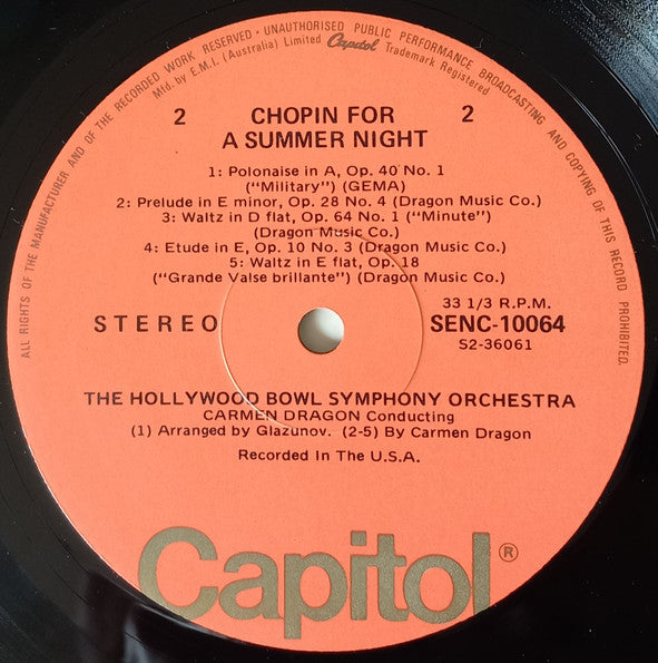 Frédéric Chopin, Carmen Dragon, The Hollywood Bowl Symphony Orchestra : Chopin For A Summer Night (LP, RE)