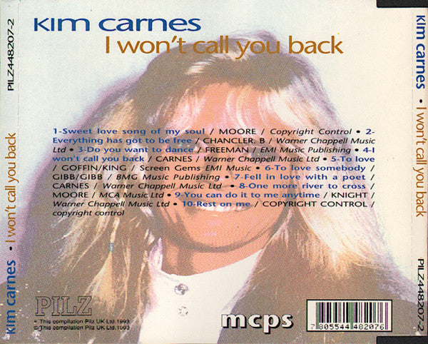 Kim Carnes : I Won't Call You Back (CD, Album)