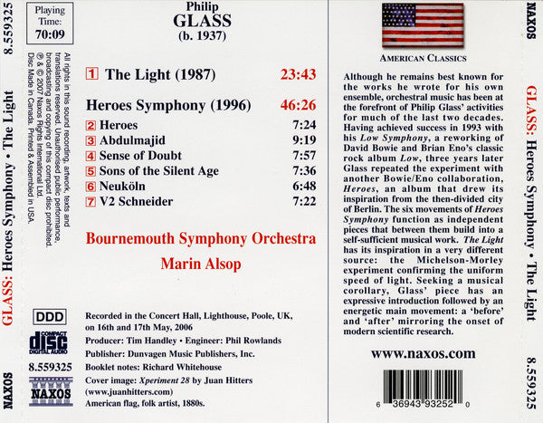Philip Glass, Bournemouth Symphony Orchestra • Marin Alsop : Heroes Symphony • The Light (CD, Album)