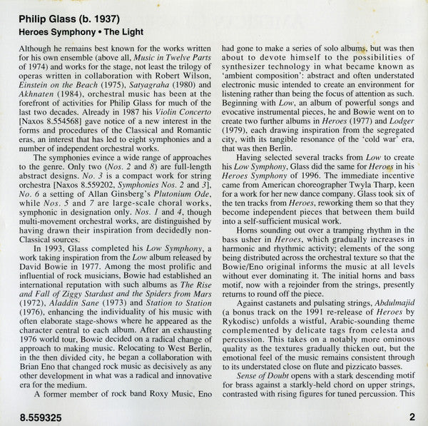 Philip Glass, Bournemouth Symphony Orchestra • Marin Alsop : Heroes Symphony • The Light (CD, Album)