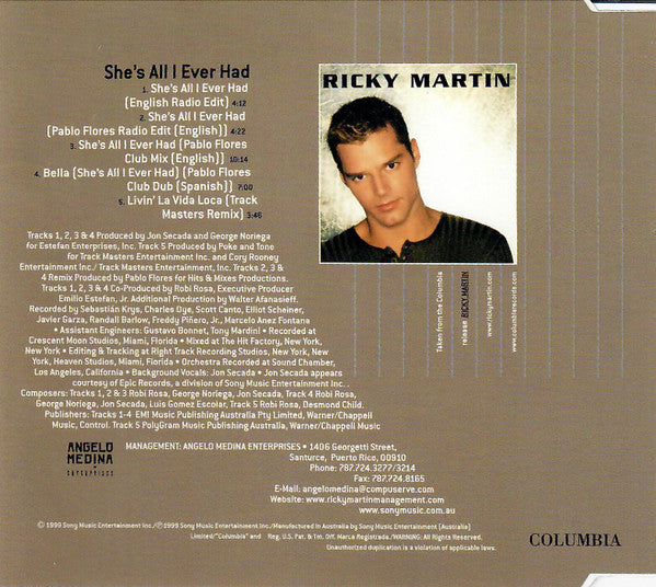 Ricky Martin : She's All I Ever Had (CD, Maxi)