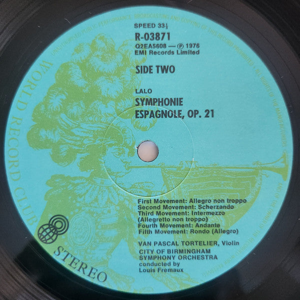 City Of Birmingham Symphony Orchestra, Yan Pascal Tortelier, Paul Tortelier, Édouard Lalo : Lalo Symphonie Espagnole Cello Concerto (LP, Album, Quad, Club)