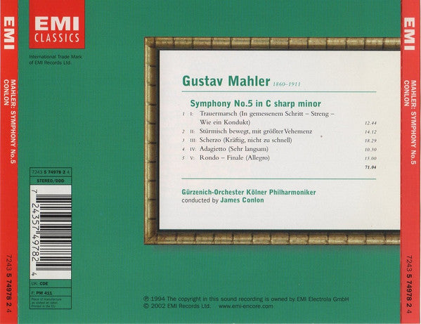 Gustav Mahler, Gürzenich-Orchester Kölner Philharmoniker, James Conlon : Symphony No. 5 (CD, Album)