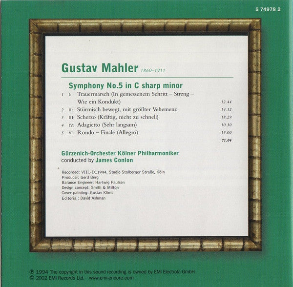 Gustav Mahler, Gürzenich-Orchester Kölner Philharmoniker, James Conlon : Symphony No. 5 (CD, Album)