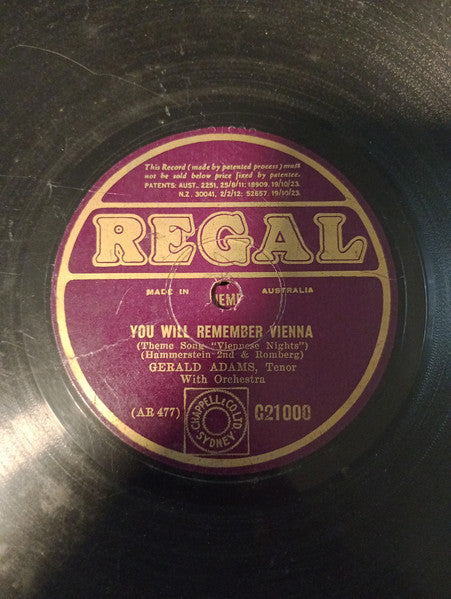Gerald Adams : You Will Remember Vienna / I Bring A Love Song  (Shellac, 10")