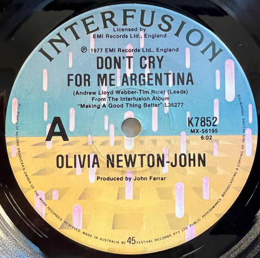 Olivia Newton-John : Don't Cry For Me Argentina (7", Single)