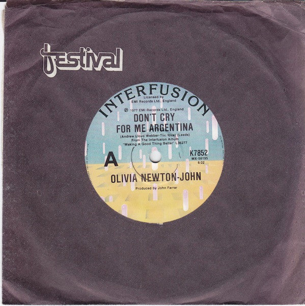 Olivia Newton-John : Don't Cry For Me Argentina (7", Single)