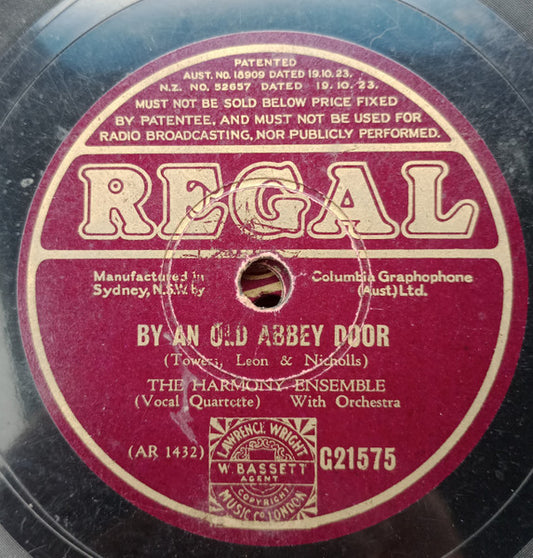 The Harmony Ensemble : By An Old Abbey Door / The Church Bells Chiming  (Shellac, 10")