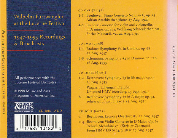 Wilhelm Furtwängler : Wilhelm Furtwängler At The Lucerne Festival, 1947-1953 Recordings & Broadcasts (4xCD, Comp)